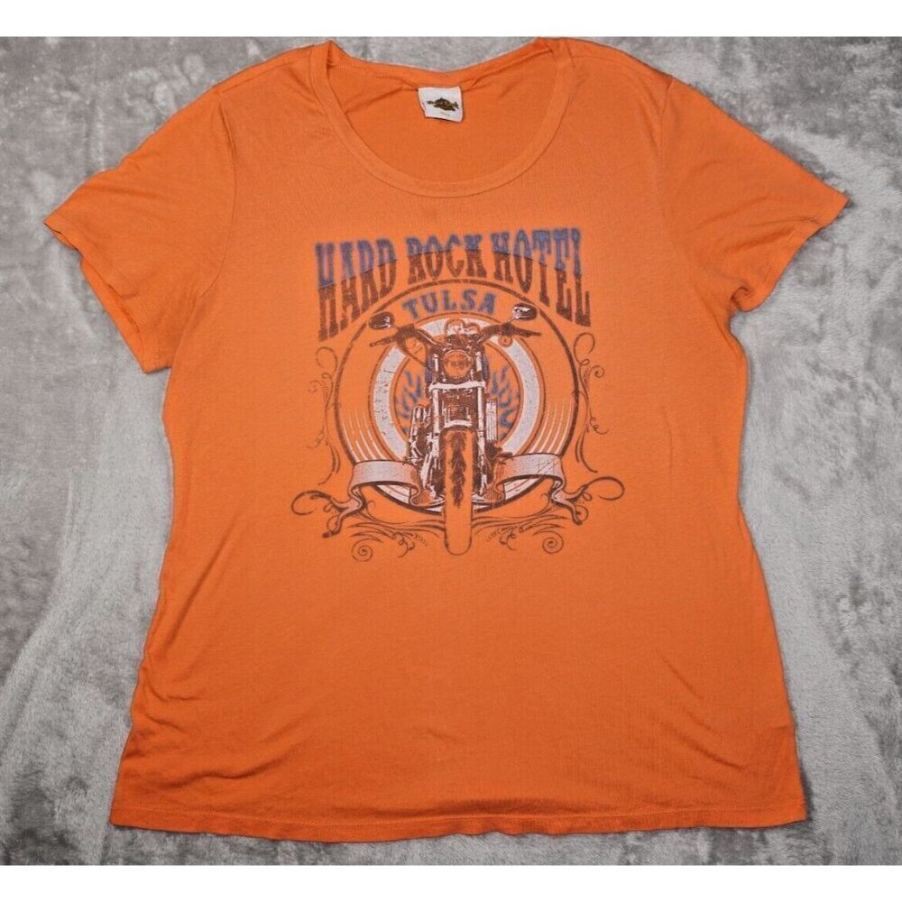 Hard Rock Cafe Tulsa Biker Tee Orange T-Shirt Top Size XL